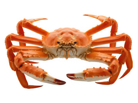 Bright orange snow crab with long legs and claws isolated on transparent background