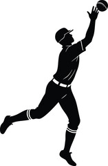 Obraz premium Black Silhouette of a Baseball Player Catching a Ball