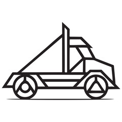 Geometric outline semi truck transport vehicle line art drawing