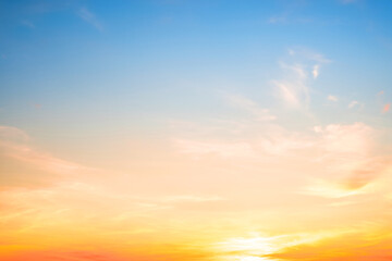 Beautiful , luxury soft gradient orange gold clouds and sunlight on the blue sky perfect for the background, take in evening,Twilight, Large size, high definition landscape photo