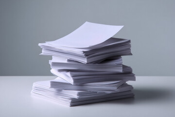 Untouched stack of white paper documents on a clean desk ready for creative projects or important business tasks