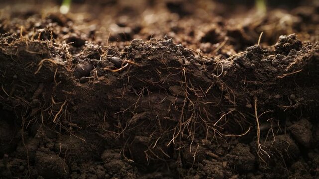 Underground Ecosystem: A detailed view of soil, showcasing interconnected root systems and the intricate life thriving beneath the surface, revealing the hidden world of the underground.