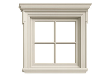 Classic window frame design element with transparent glass, traditional architecture style, isolated on background