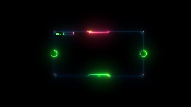 Neon glowing HUD REC template futuristic frame, Virtual Interface, Reality Technology View Display. Digital neon HUD futuristic background. Future technology screen.4k animation