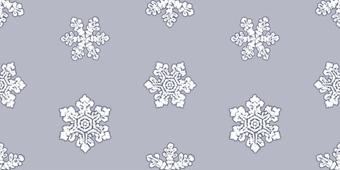 Snowflakes decorative drawn, seamless pattern, christmas paper, decoration, vector background, wallpaper, fabric, wrapper