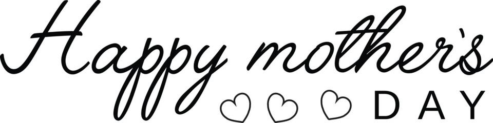 Happy Mother's Day Text with Outline Hearts and Black Script love