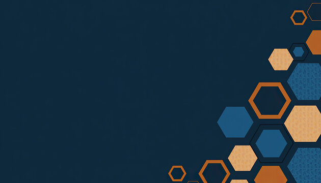 This visually appealing desktop background wallpaper displays a modern geometric pattern featuring blue and orange hexagonal shapes artfully arranged.