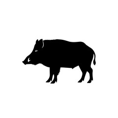 Silhouette of a wild boar, showcasing its distinctive features and rugged appearance against a white background.