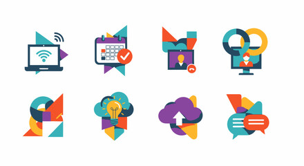 Fototapeta premium Modern vibrant icons representing digital communication, project planning, and cloud collaboration for innovative business solutions and creative workflow