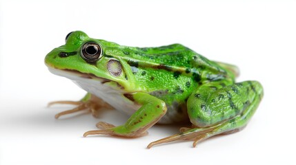 Obraz premium Green frog resting on a white surface in a calm setting during daytime