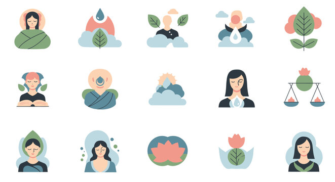 Discover inner peace and balance with mindful meditation symbols, perfect for wellness branding and promoting holistic health practices and spa retreat designs