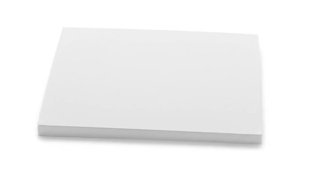 A stack of blank, bright white paper sheets, neatly arranged and isolated on a white background. The image is studio shot