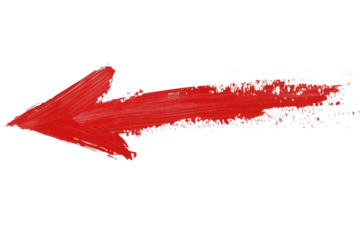 Red arrow pointing left isolated on a transparent background