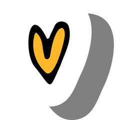 Abstract Heart Shape Design with Orange and Black Outline Against a Gray and White Background Simple Minimalist Graphic Element with Transparent Background