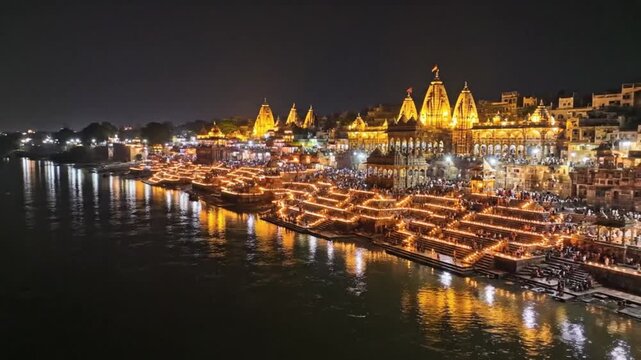 varanasi ganges river ghats illuminated night ceremony india