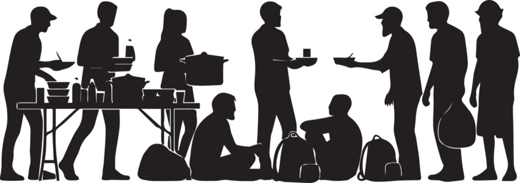 Diverse group of volunteers collaborating and serving food outdoors international volunteer day celebration