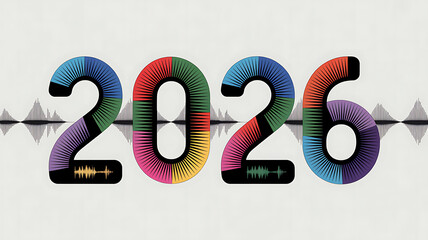 Colorful 2026 numbers with soundwave graphics year new year