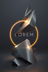 Metal shapes with light ring and sparks