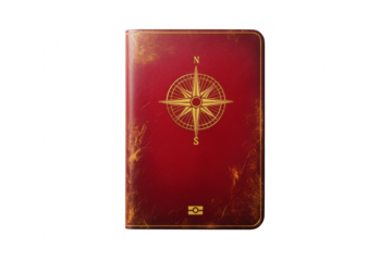 Red journal with compass design isolated on a transparent background