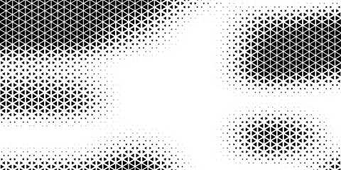 Triangular halftone background. Vector geometric technology abstract background. Halftone triangles retro pattern. Minimal 80s style dynamic tech geometric pattern.