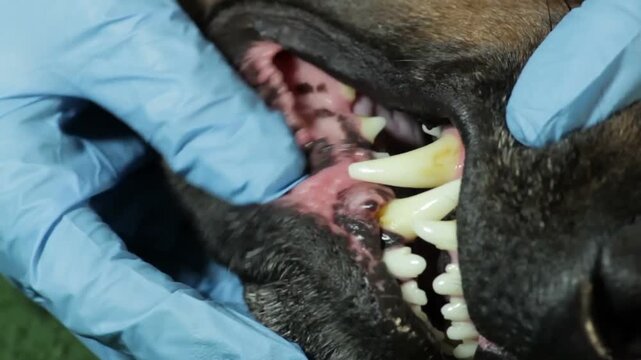 A Vet Wearing Protective Gloves, Examining Dogs Teeth