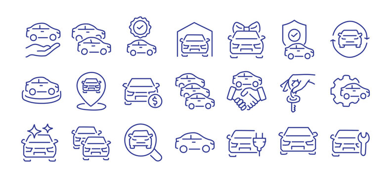 Automobile and car dealer editable stroke outline icon isolated on white background flat vector illustration. Pixel perfect. 64 x 64.
