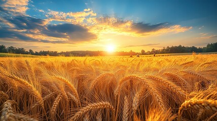 Fototapeta premium sunset over wheat field