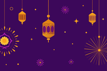 This abstract vector illustration depicts a Christmas holiday background with lanterns, snowflakes, and a gold new year decoration ball