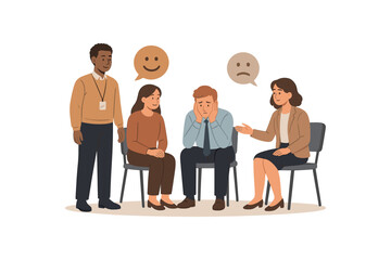 team practicing daily emotional check unique corporate empathy ritual flat vector illustration style isolated on white background