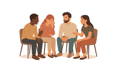 Obraz premium having weekly empathy circle emotional growth and communication skill building flat vector illustration style isolated on white background