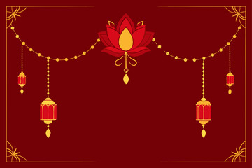 Vintage Chinese New Year lantern decoration vector illustration on a red and gold pattern background, a holiday celebration design for a new year card