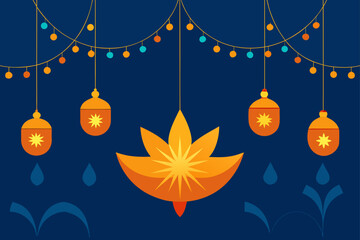 Merry Christmas and New Year festive card with hanging winter snowflake and star ornaments illustration