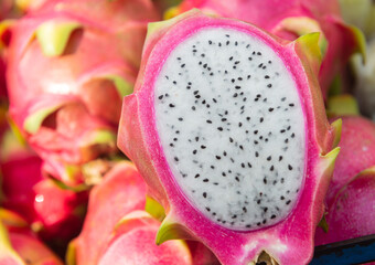 Pink dragon fruit in the market