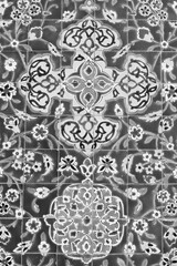 Mosque decoration in Dubai. Black and white vintage style retro photo.