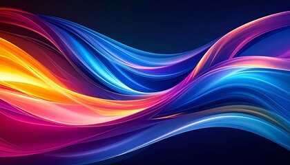 Flowing wave-like ribbons of vibrant color&mdash;blue, purple, pink, orange, yellow&mdash;against a solid black background, creating a dynamic abstract composition with smooth gradients and fluid motion.