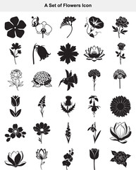 Varied Floral Design Elements Black and White Flower Icon Set