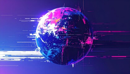 Fototapeta premium digital planet in a glitch effect