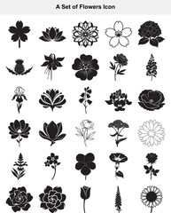 Diverse Collection of Floral Silhouette Icons for Design Projects