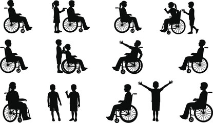 Naklejka premium Disability inclusion, wheelchair users, accessibility, social interaction, communication, companionship, diversity, equality, support, friendship, empathy, awareness, teamwork, community, acceptance