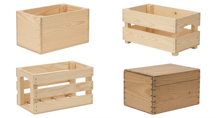 Wooden crates stacked and open isolated on a transparent background