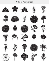 Elegant Black Silhouette Collection of Diverse Botanical Flower Icons