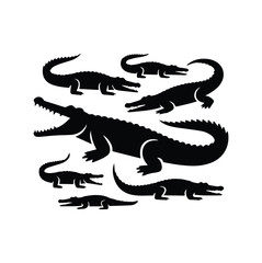 Alligator Silhouette Collection Reptile Animal Vector Art