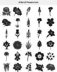 Diverse Botanical Floral Silhouettes Vector Icon Collection for Design Projects