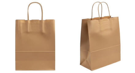 Brown paper shopping bags isolated on a transparent background