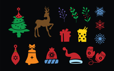 Colorful Christmas icons, Holiday elements vector, Festive celebration set design