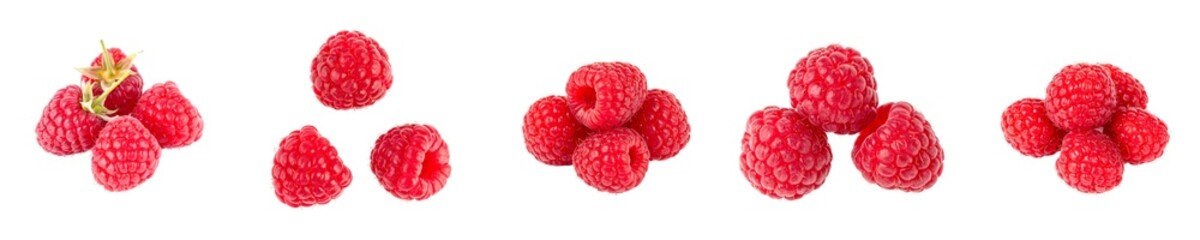 Fresh bright red raspberries on transparent background, showing juicy ripe summer berries ready for healthy eating