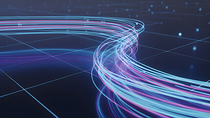 Abstract Blue Flow with Smooth Gradient Lines. A sleek, abstract composition of flowing blue and cyan waves with a subtle gradient and reflections, evoking a sense of tranquil speed, data movement, 