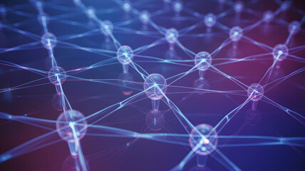 Digital Neural Network Connectivity and Data Transfer. Abstract visualization of a complex neural network or grid of glowing nodes connected by bright lines, representing data flow, AI, technology
