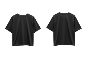 Black crew neck t shirt front back isolated on a transparent background