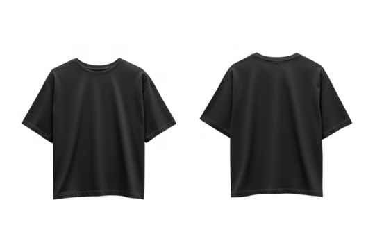 Black crew neck t shirt front back isolated on a transparent background